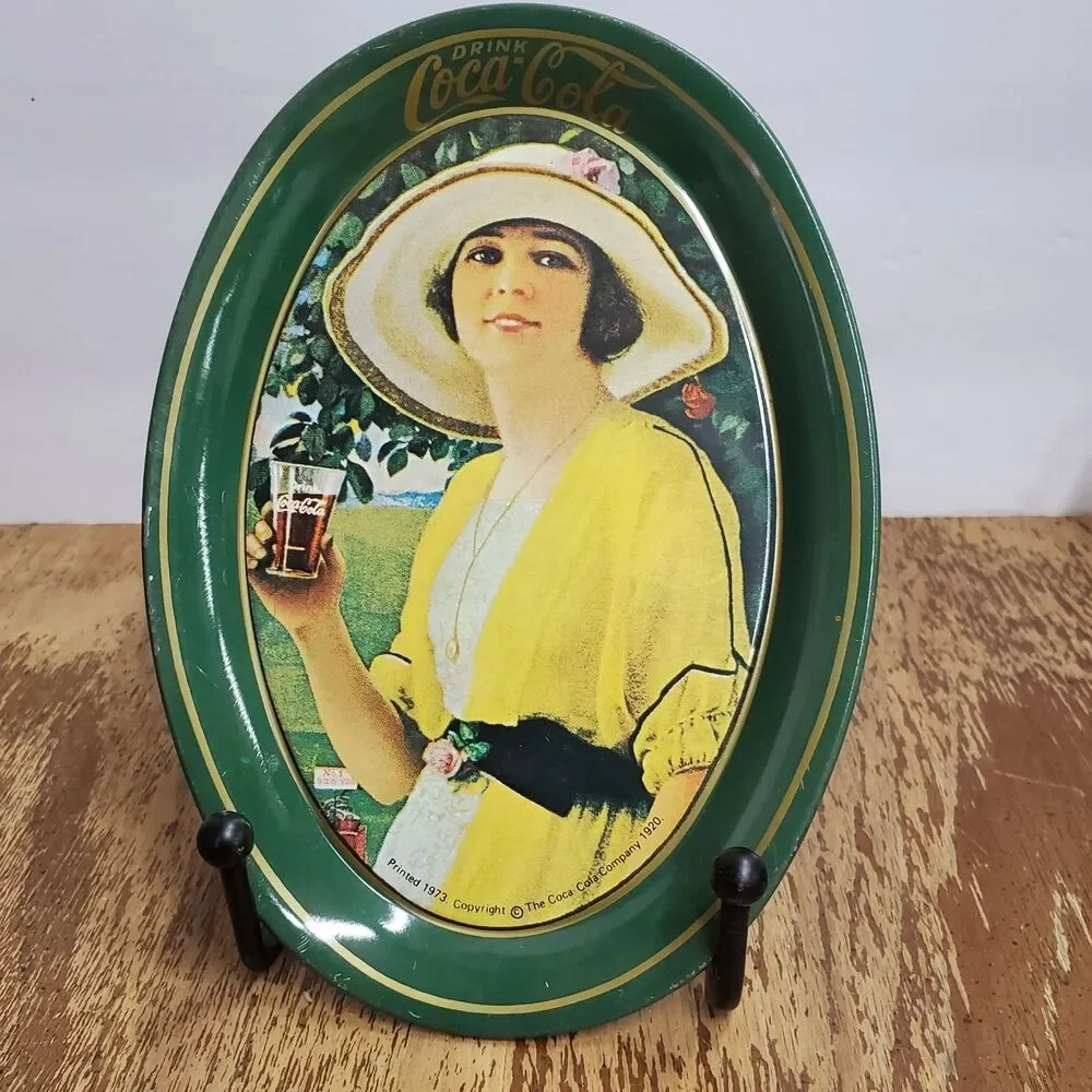 Vintage 1973 Coca Cola Mini Tin Tip Trays Oval Coke Girls Advertising Lot of 3